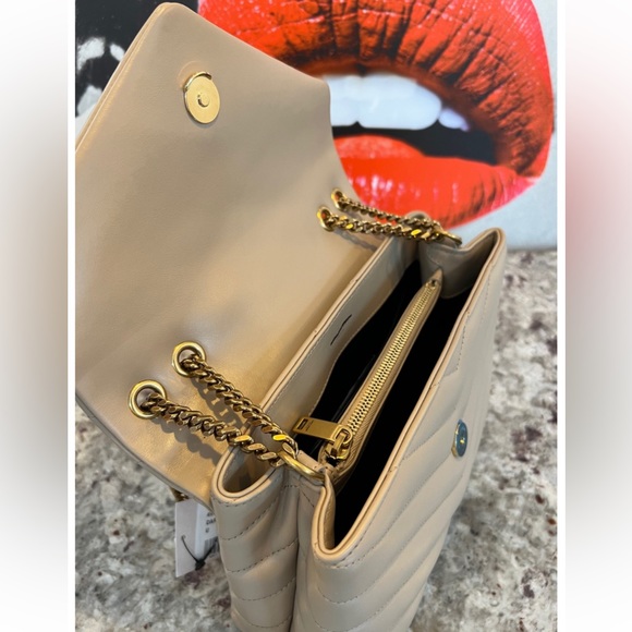 SAINT LAURENT Monogram Loulou Quilted Small Beige Leather Shoulder Bag - Picture 7 of 13